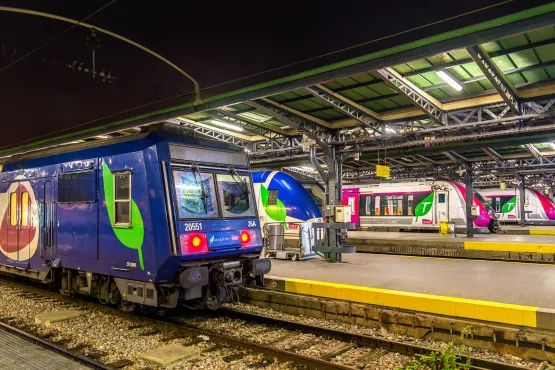 Train à quai dans une gare desservie par Prestige VTC Paris
